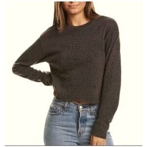 Monrow Cheetah Mini Boyfriend Crop Sweatshirt Small